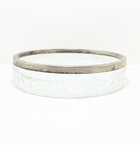 Vintage 1950-60’s 3-Division Glass Bowl With Silver Plated Collar Rim – Diamond & Bubble Motif