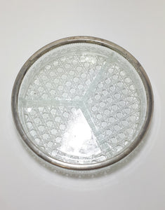 Vintage 1950-60’s 3-Division Glass Bowl With Silver Plated Collar Rim – Diamond & Bubble Motif