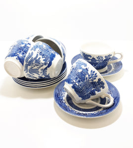 Set Of 6 Churchill England Willow Tea Duos (Cup & Saucer) – Blue & White
