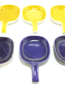 Vintage Italian Glazed Ceramic Pan Shaped Bowls – Purple & Mustard Yellow