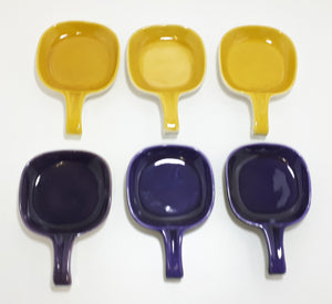 Vintage Italian Glazed Ceramic Pan Shaped Bowls – Purple & Mustard Yellow