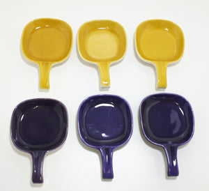 Vintage Italian Glazed Ceramic Pan Shaped Bowls – Purple & Mustard Yellow