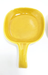 Vintage Italian Glazed Ceramic Pan Shaped Bowls – Purple & Mustard Yellow