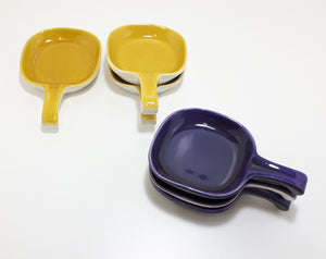 Vintage Italian Glazed Ceramic Pan Shaped Bowls – Purple & Mustard Yellow