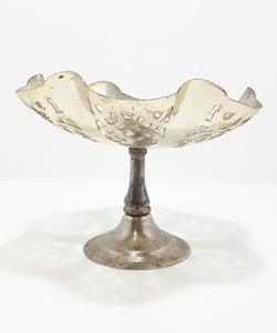 Vintage Silver Plated Tazza With Gothic Style Pierced Metal & Etched Patterning