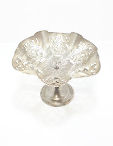 Vintage Silver Plated Tazza With Gothic Style Pierced Metal & Etched Patterning