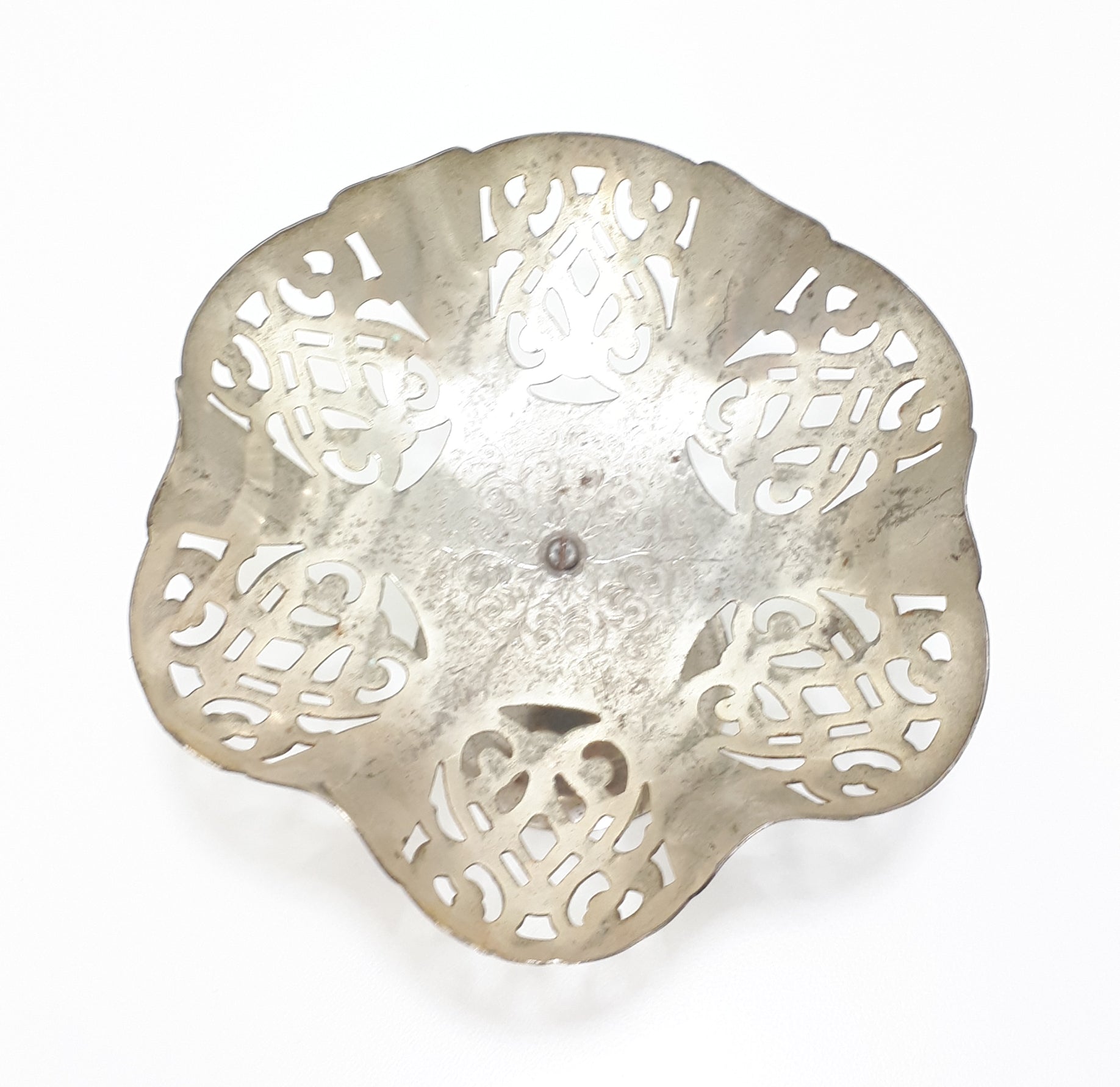 Vintage Silver Plated Tazza With Gothic Style Pierced Metal & Etched Patterning