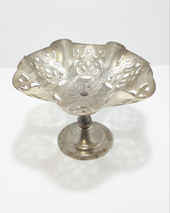 Vintage Silver Plated Tazza With Gothic Style Pierced Metal & Etched Patterning