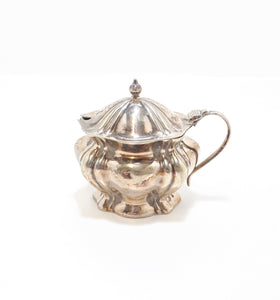 Vintage Tiny Edwardian Styled Silver Plated Mustard Pot With Hinged Lid