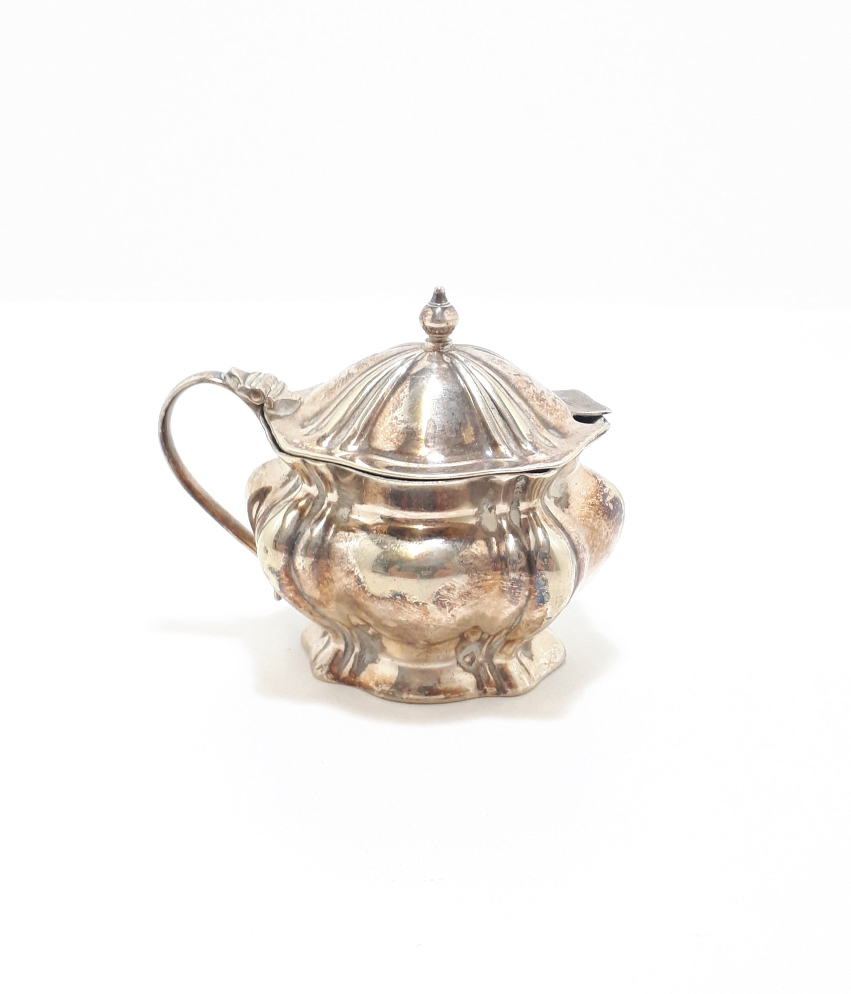 Vintage Tiny Edwardian Styled Silver Plated Mustard Pot With Hinged Lid