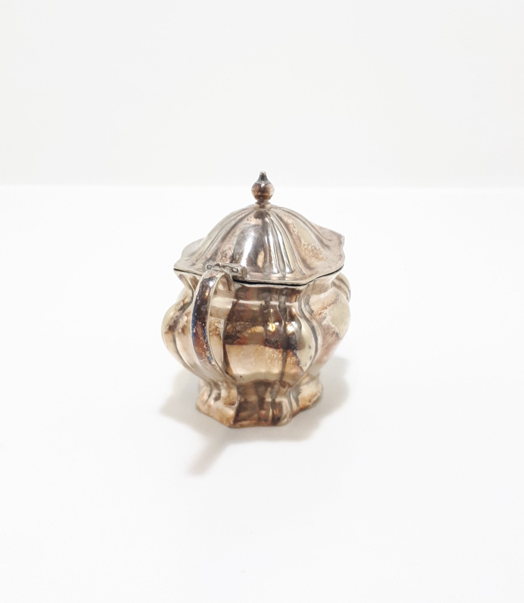 Vintage Tiny Edwardian Styled Silver Plated Mustard Pot With Hinged Lid