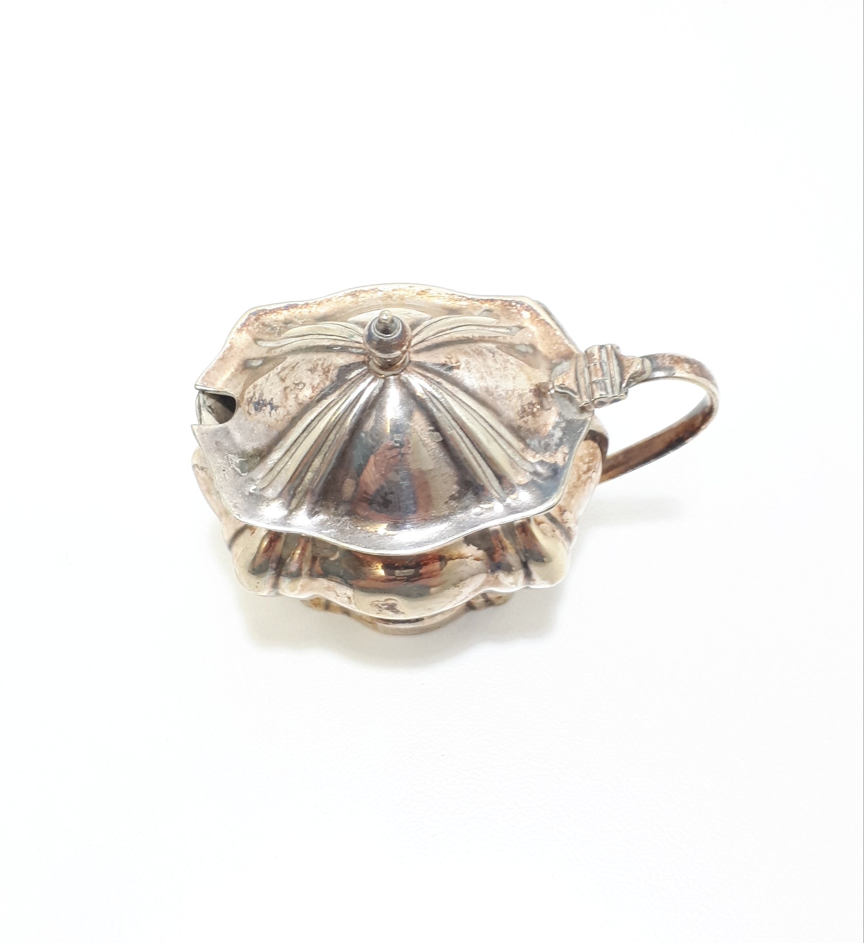Vintage Tiny Edwardian Styled Silver Plated Mustard Pot With Hinged Lid