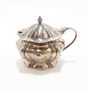 Vintage Tiny Edwardian Styled Silver Plated Mustard Pot With Hinged Lid