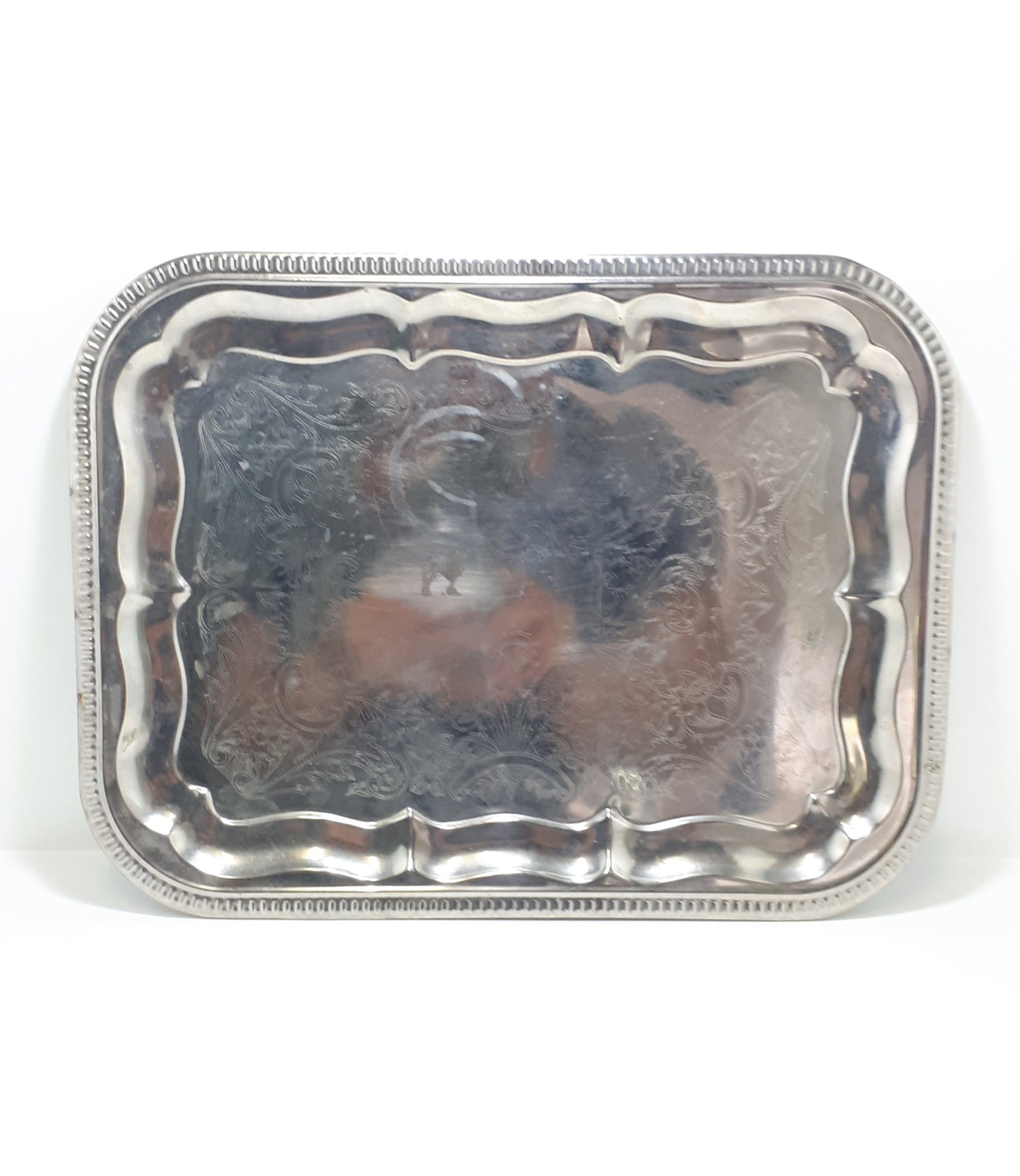 Vintage Rectangular Shaped Serving Tray With Serpentine Verge
