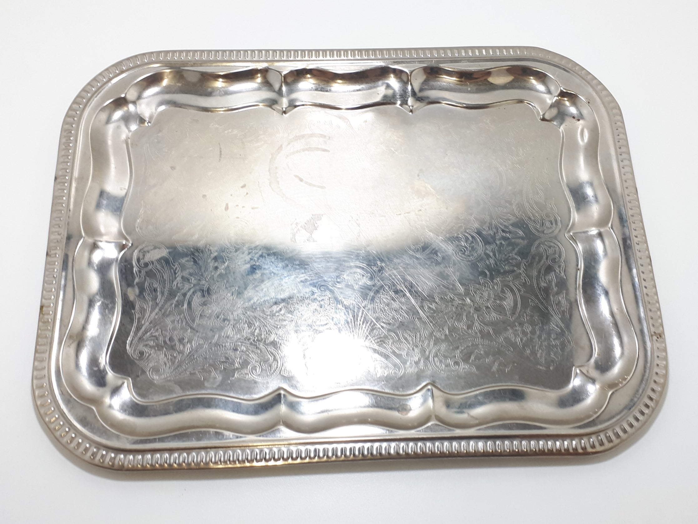 Vintage Rectangular Shaped Serving Tray With Serpentine Verge