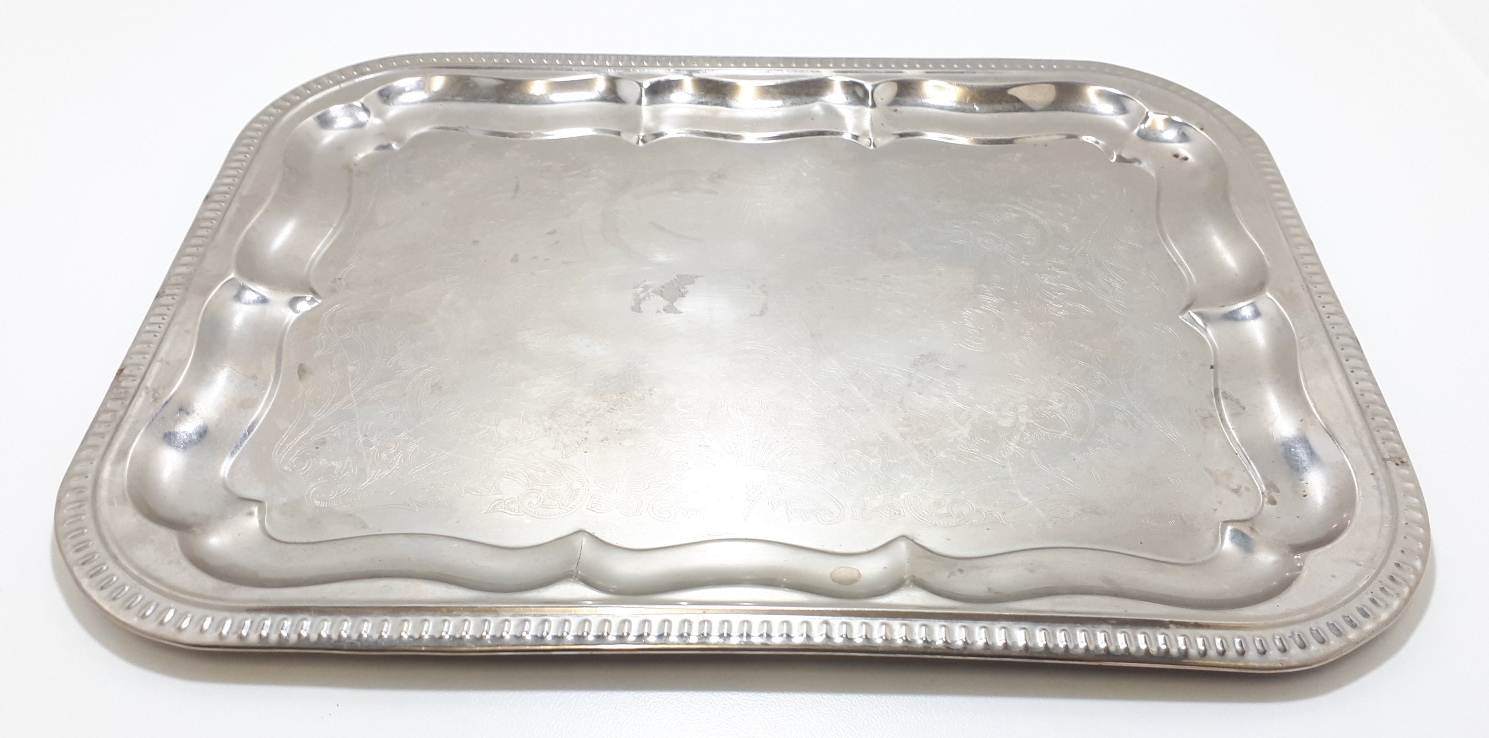 Vintage Rectangular Shaped Serving Tray With Serpentine Verge