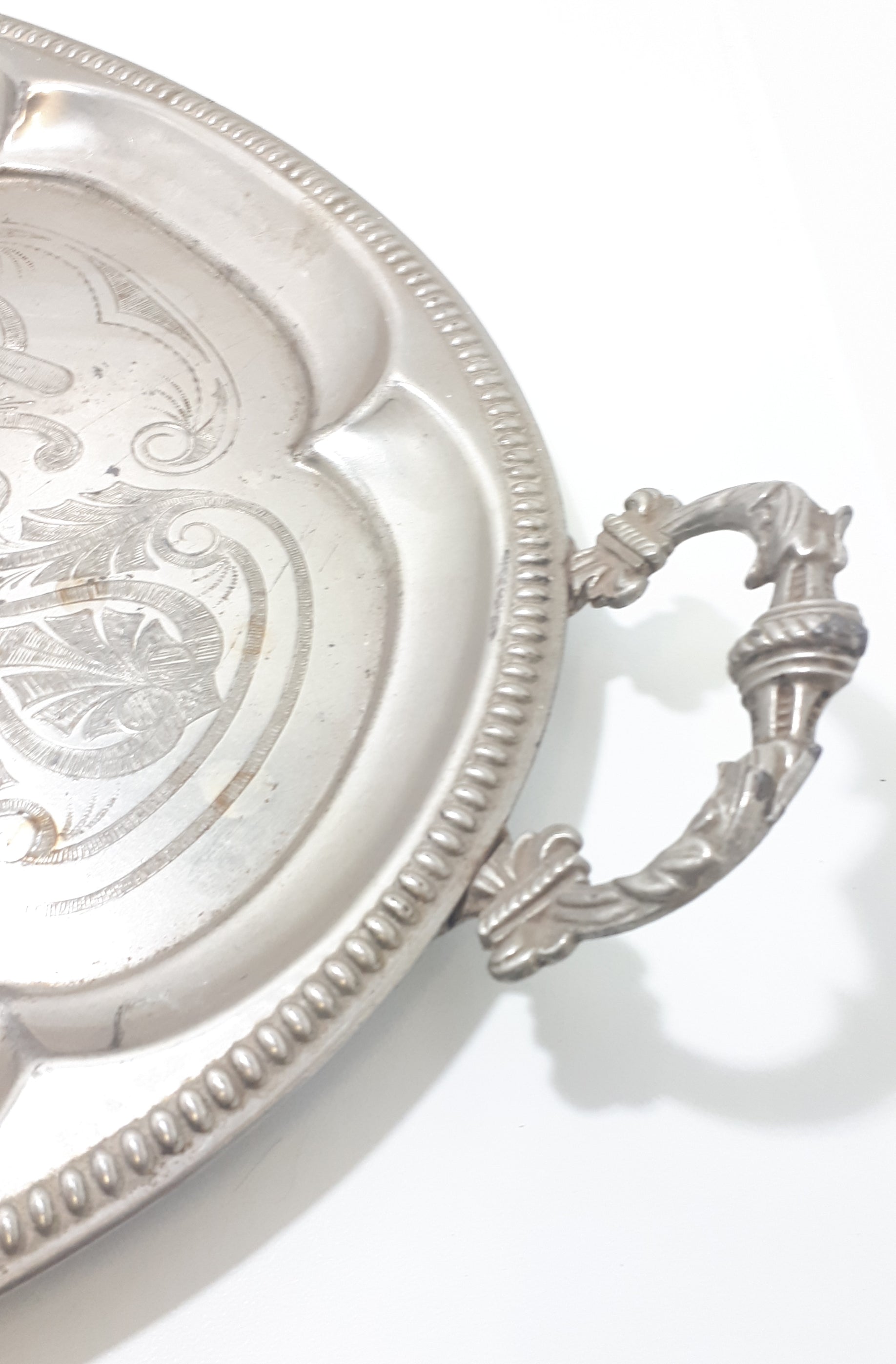 Very Large Oval Shaped Silver Plated Serving Tray With Ornate Handles