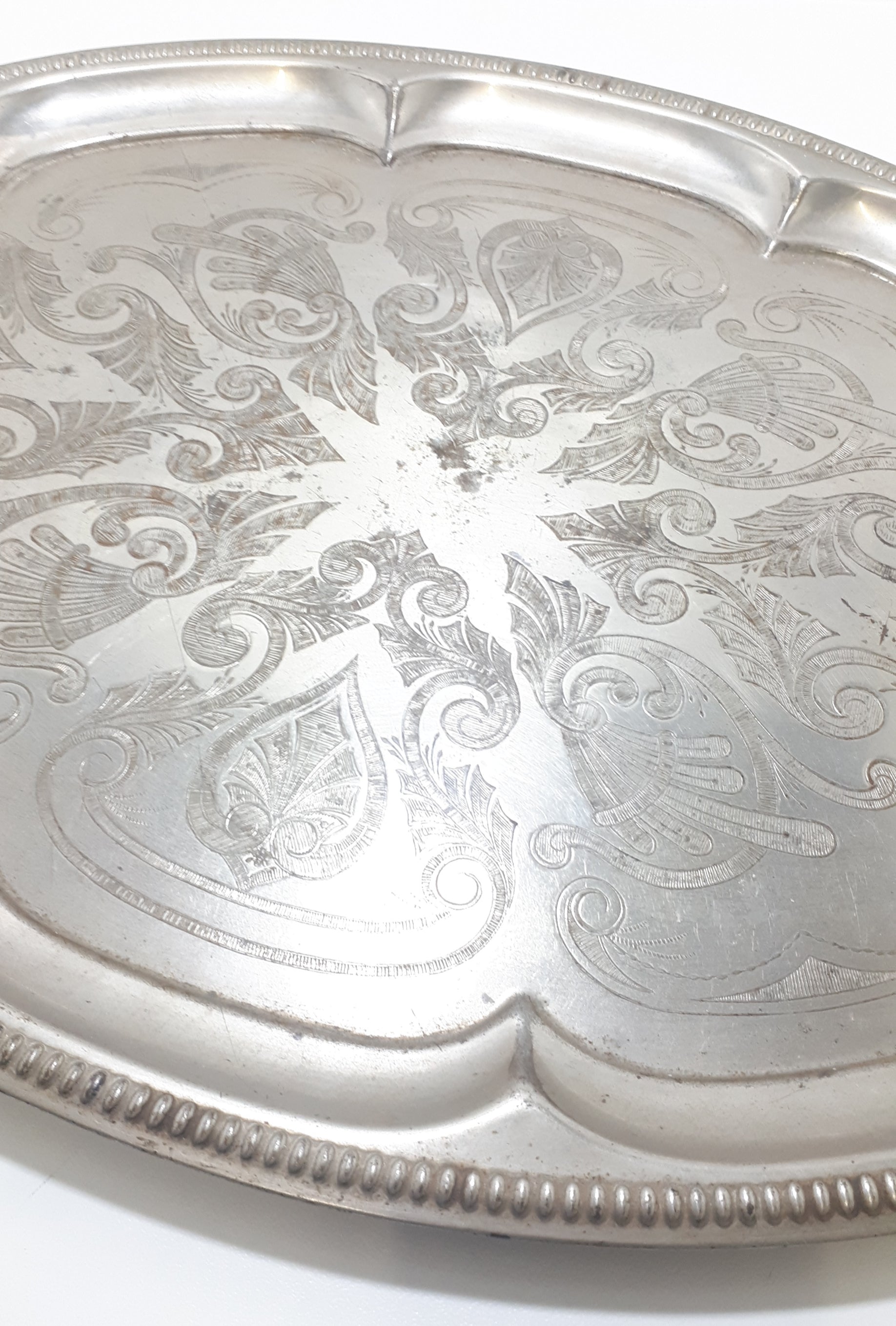 Very Large Oval Shaped Silver Plated Serving Tray With Ornate Handles