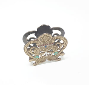 Vintage Brass & Enamelled Israel Serviette Stand / Letter Holder – Pierced Grape & Scroll