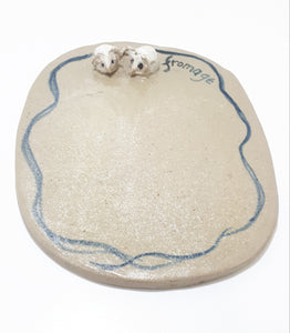 Vintage Ceramic Pottery Cheese Board With Mice Figurines - Fromage
