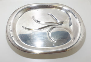 Large Vintage Oval Shaped & Scroll Footed Silver Plated Carving Tray With Drip Well