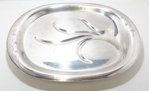 Large Vintage Oval Shaped & Scroll Footed Silver Plated Carving Tray With Drip Well