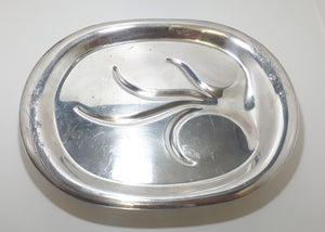 Large Vintage Oval Shaped & Scroll Footed Silver Plated Carving Tray With Drip Well