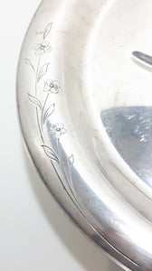 Large Vintage Oval Shaped & Scroll Footed Silver Plated Carving Tray With Drip Well