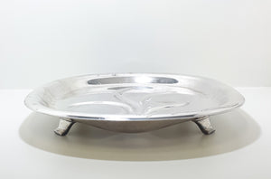 Large Vintage Oval Shaped & Scroll Footed Silver Plated Carving Tray With Drip Well