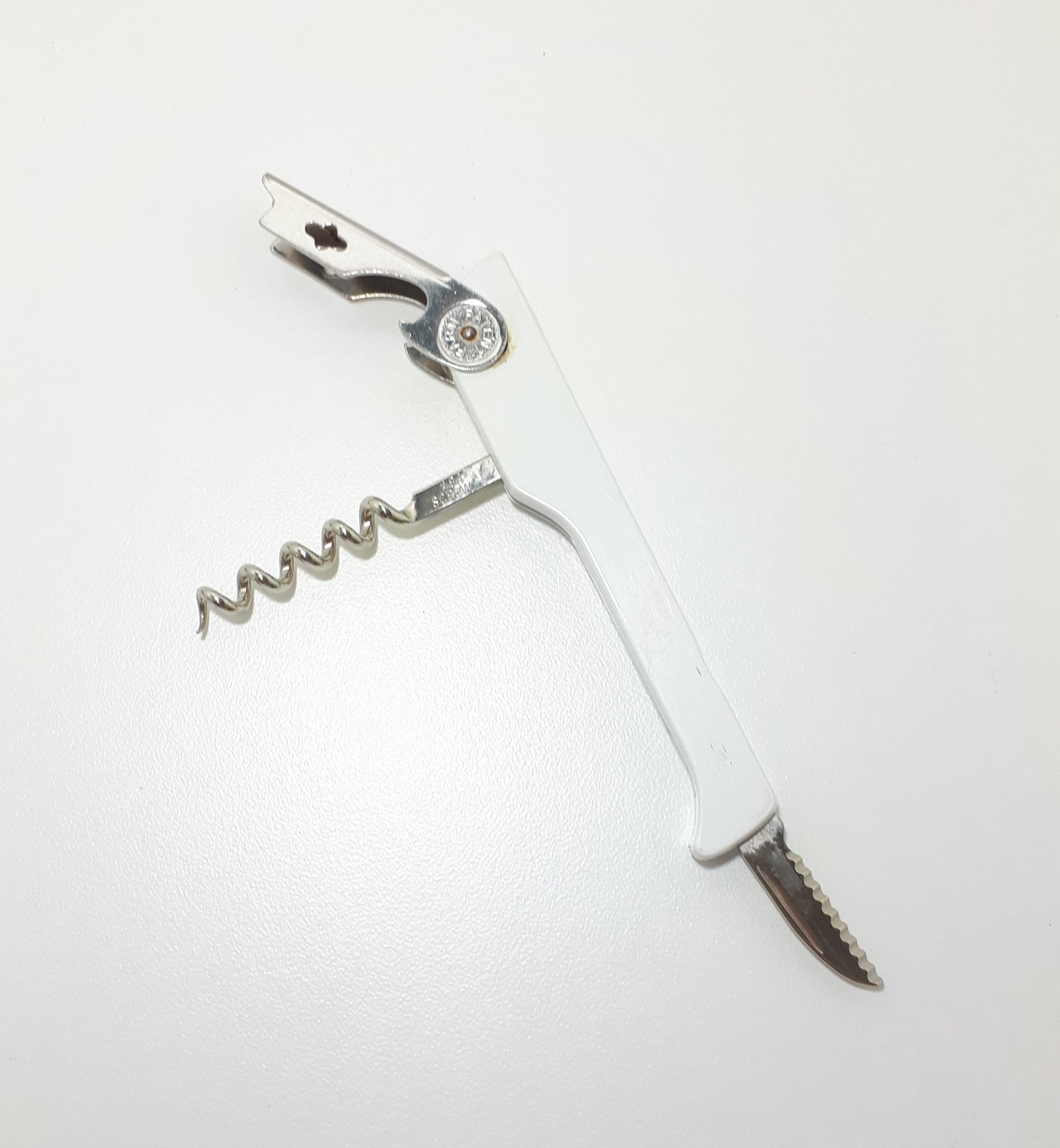 Stainless Steel & White Acrylic Sommelier / Waiter’s Friend Combination Corkscrew & Bottle Opener