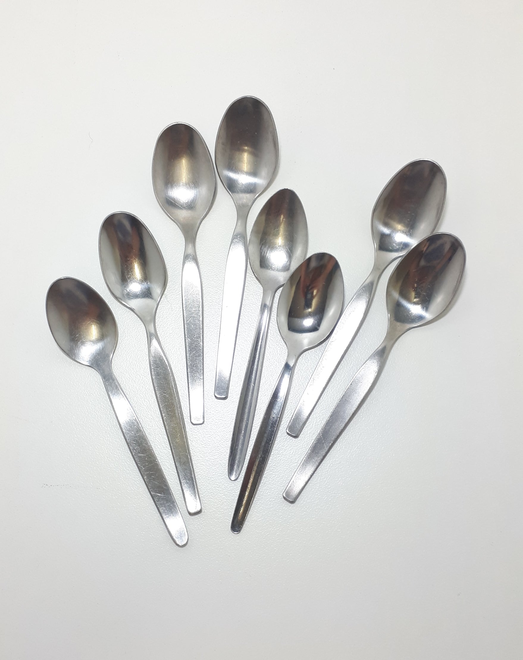 Assembled Set Of 8 Different Stainless Steel Tea Spoons