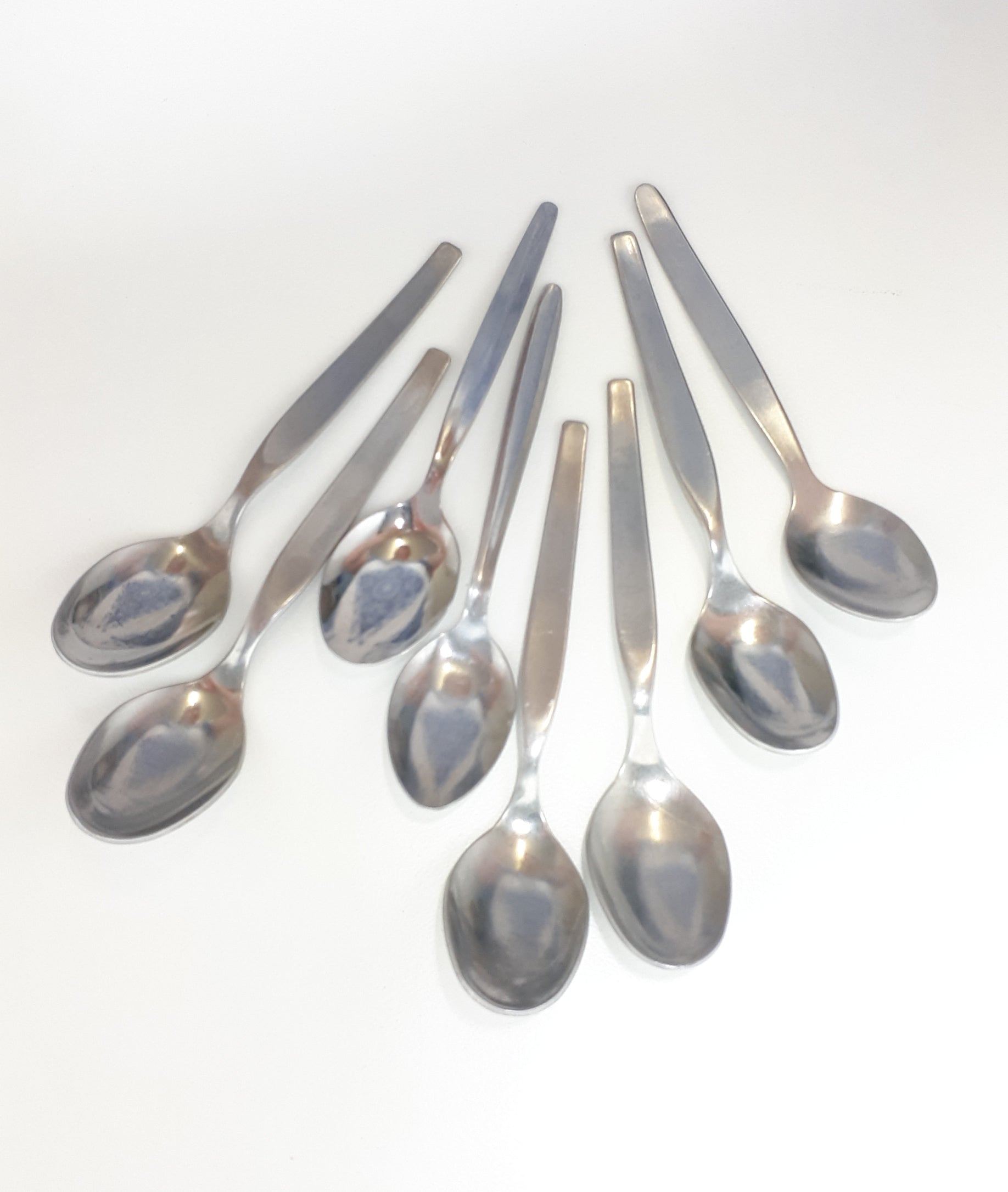 Assembled Set Of 8 Different Stainless Steel Tea Spoons