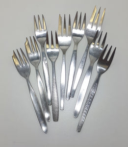 Assembled Set Of 9 Different Stainless Steel Cake / Pastry Forks