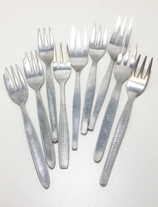 Assembled Set Of 9 Different Stainless Steel Cake / Pastry Forks