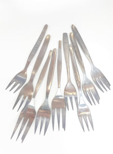 Assembled Set Of 9 Different Stainless Steel Cake / Pastry Forks