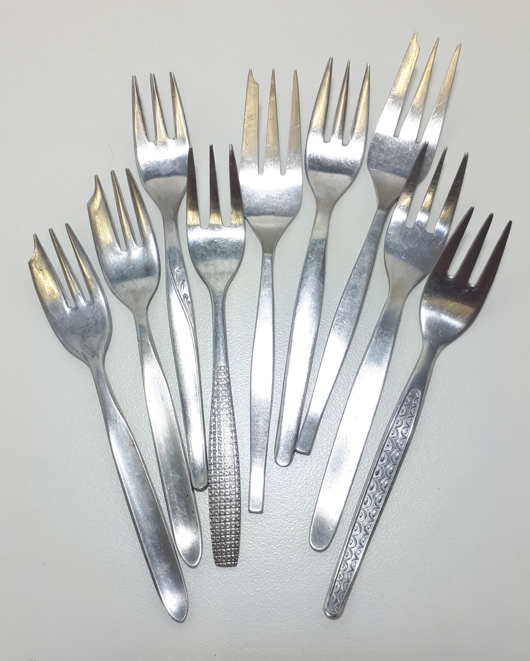 Assembled Set Of 9 Different Stainless Steel Cake / Pastry Forks