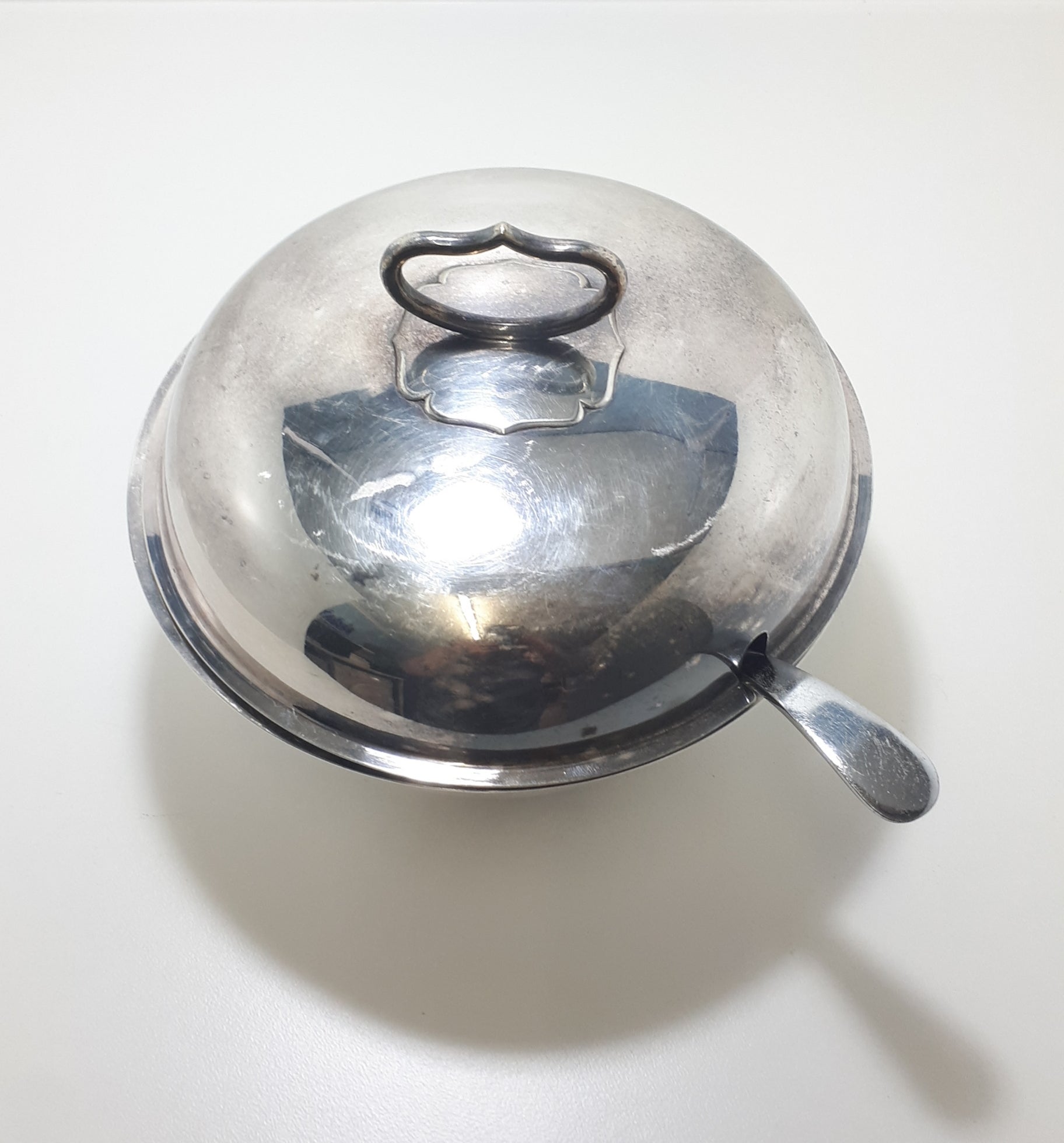 Early 1900’s Antique Silver Plated Soup Tureen With Vintage Potter Chromium Plated Soup Ladle