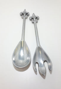 Aluminium Designer Salad Serving Set – Spoon & Fork With Fleur De Lis Handle Design