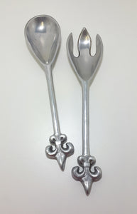 Aluminium Designer Salad Serving Set – Spoon & Fork With Fleur De Lis Handle Design
