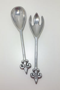 Aluminium Designer Salad Serving Set – Spoon & Fork With Fleur De Lis Handle Design