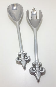 Aluminium Designer Salad Serving Set – Spoon & Fork With Fleur De Lis Handle Design