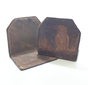 Vintage Set Of Two Kingfisher Etched Genuine Leather Bookends