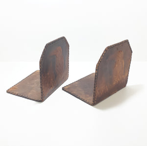 Vintage Set Of Two Kingfisher Etched Genuine Leather Bookends
