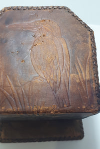 Vintage Set Of Two Kingfisher Etched Genuine Leather Bookends