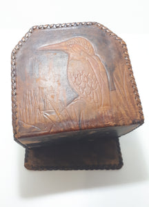 Vintage Set Of Two Kingfisher Etched Genuine Leather Bookends