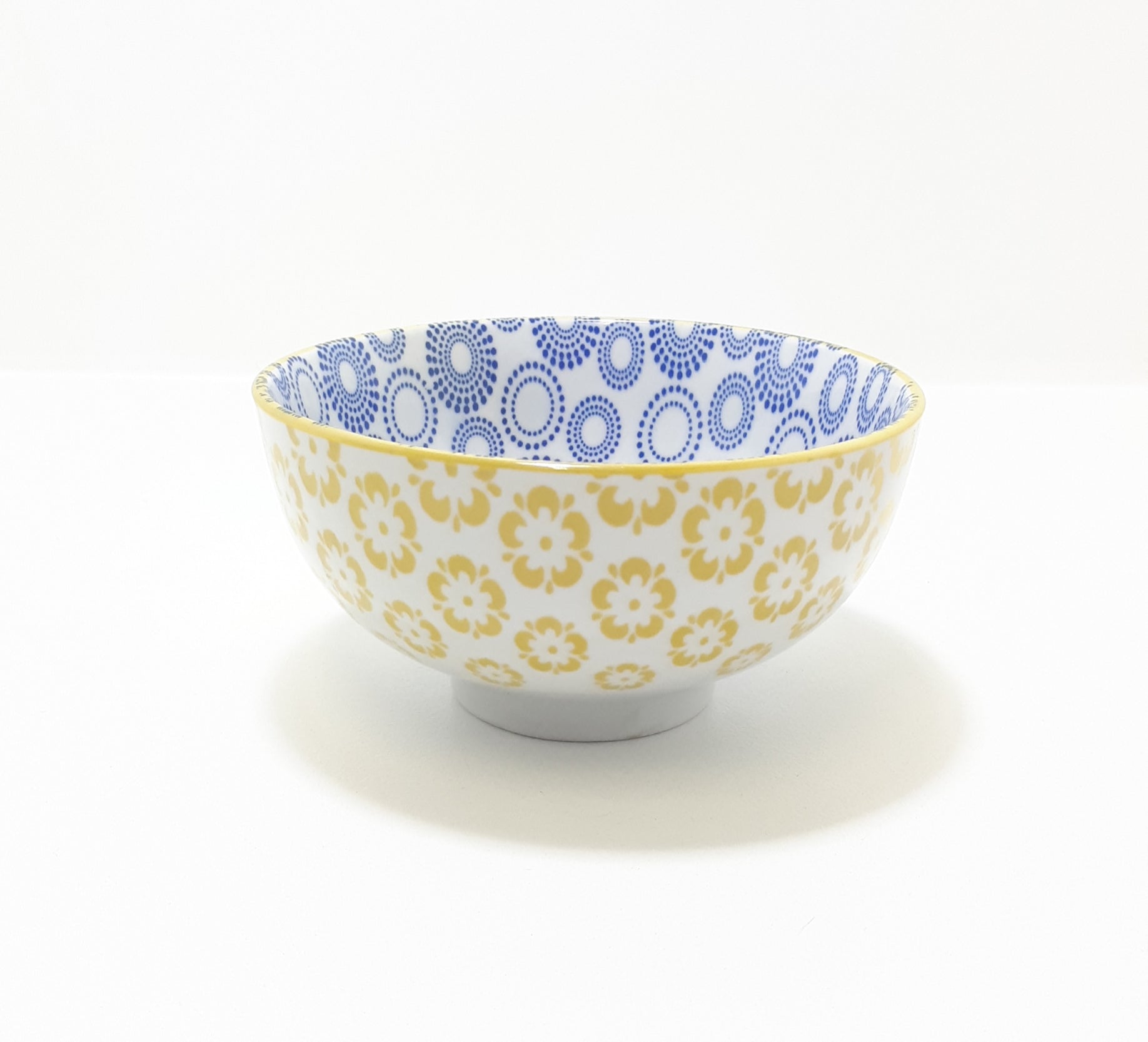 Contemporary “Touch Me” Yellow, White & Blue Porcelain Condiment Bowl