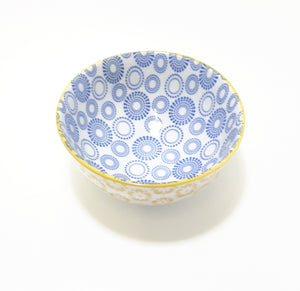 Contemporary “Touch Me” Yellow, White & Blue Porcelain Condiment Bowl