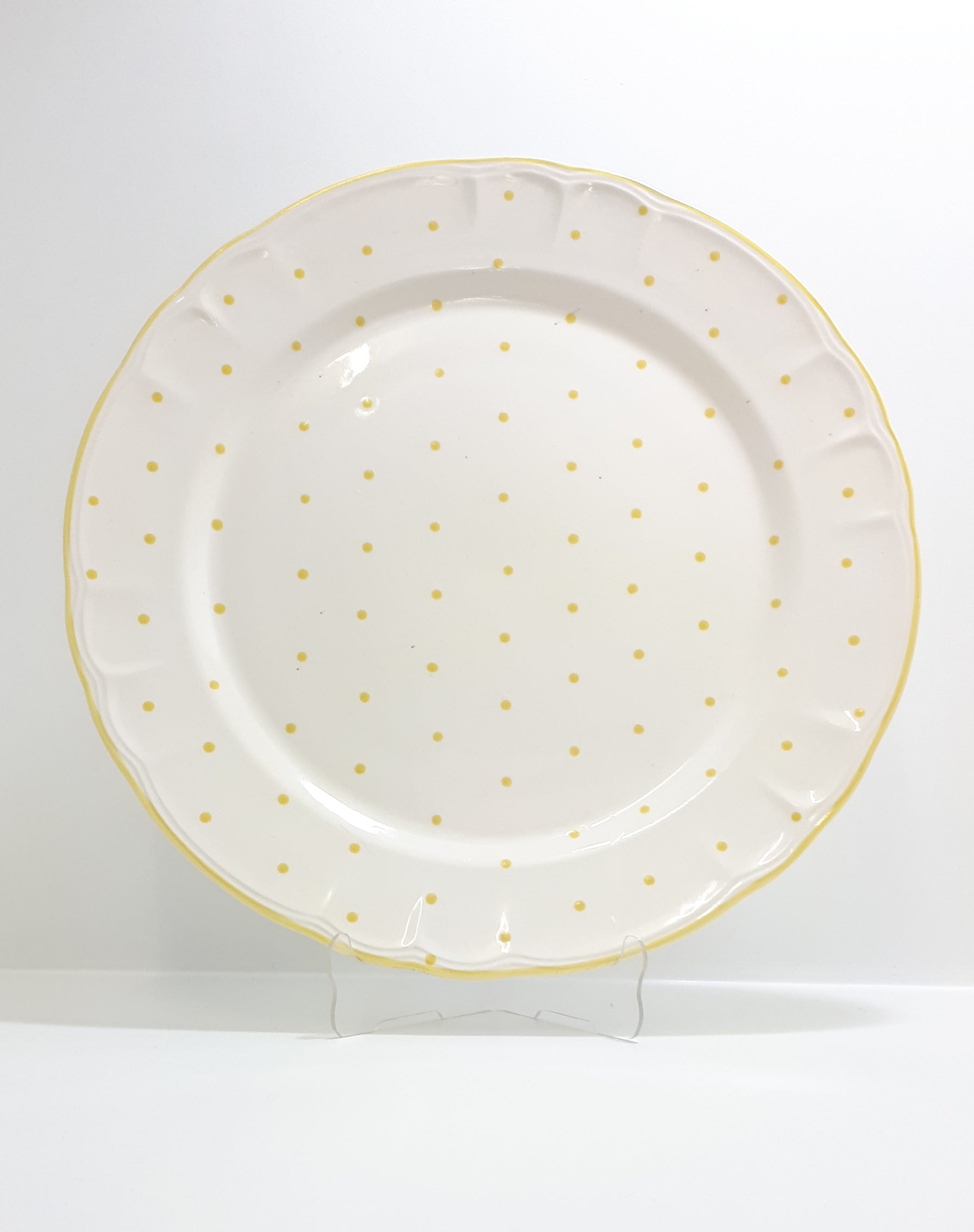 Large Vintage French Art Pottery Faience Cake Plate – Yellow Polka Dot On White