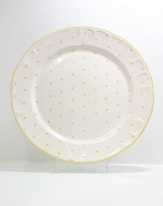 Large Vintage French Art Pottery Faience Cake Plate – Yellow Polka Dot On White