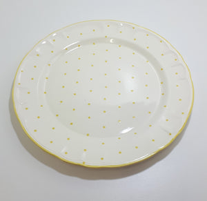 Large Vintage French Art Pottery Faience Cake Plate – Yellow Polka Dot On White